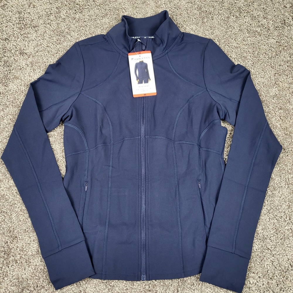 Fabletics Active Jacket Women Medium Navy NEW Full Zip Thumbholes JT2500631